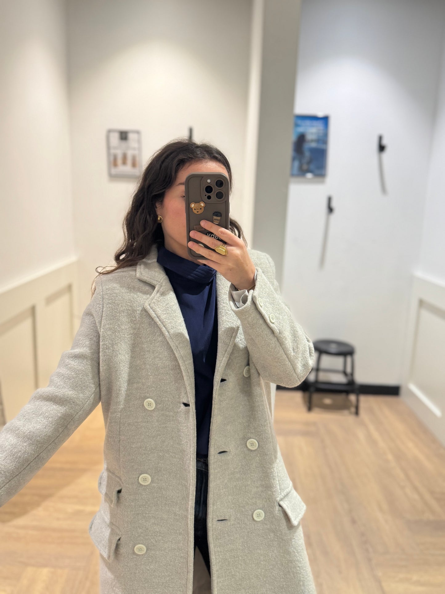 Manteau caban gris clair S