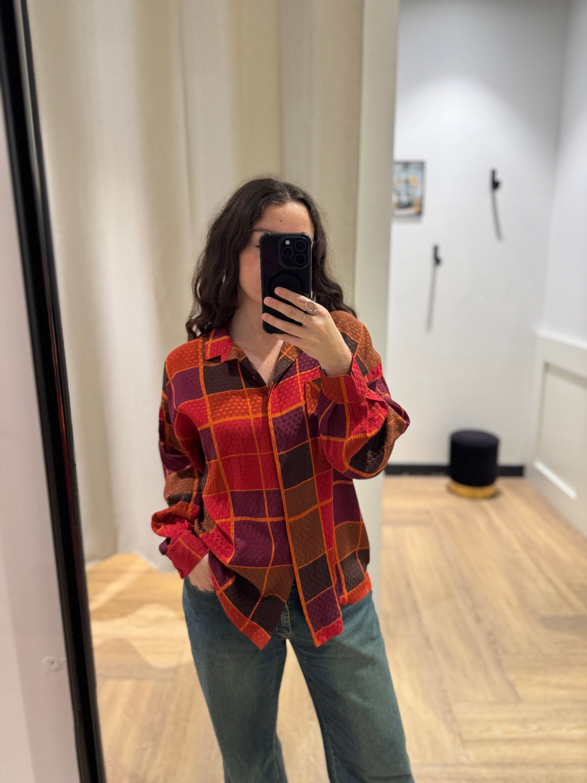 Blouse vintage à motifs géométriques M