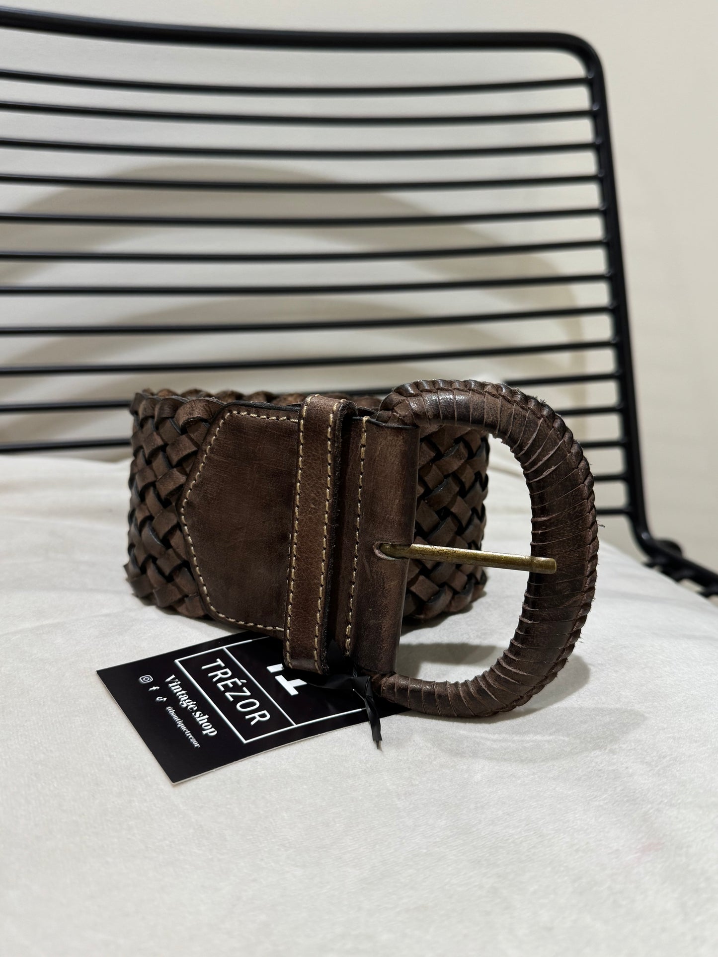 Ceinture large en cuir tressé 90cm