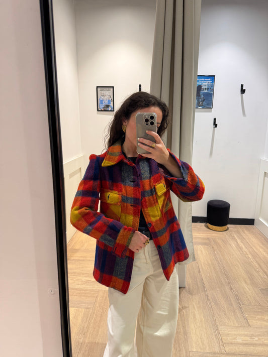 Veste vintage en laine à carreaux XS