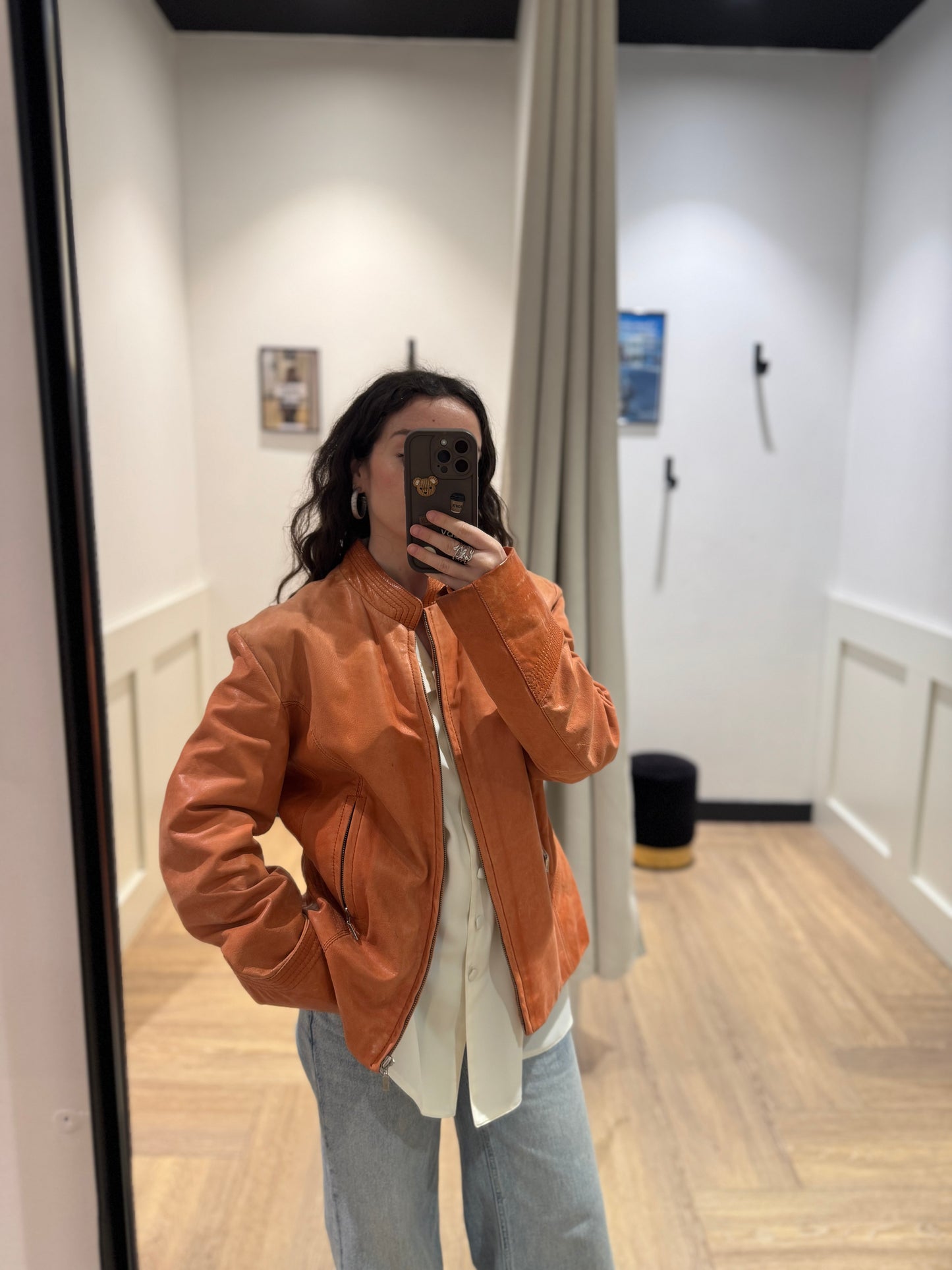 Veste en cuir orange XL