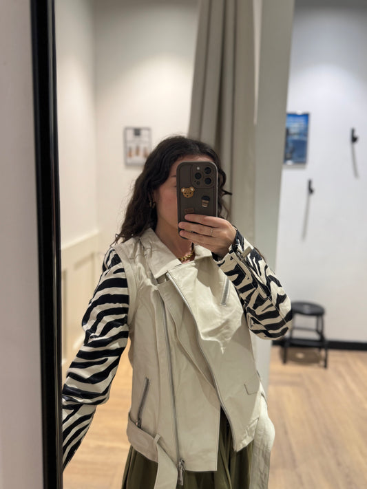 Veste en cuir à motifs zèbre S