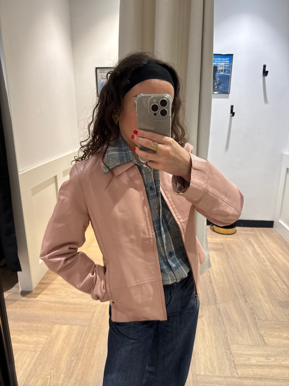 Veste en cuir vintage rose S