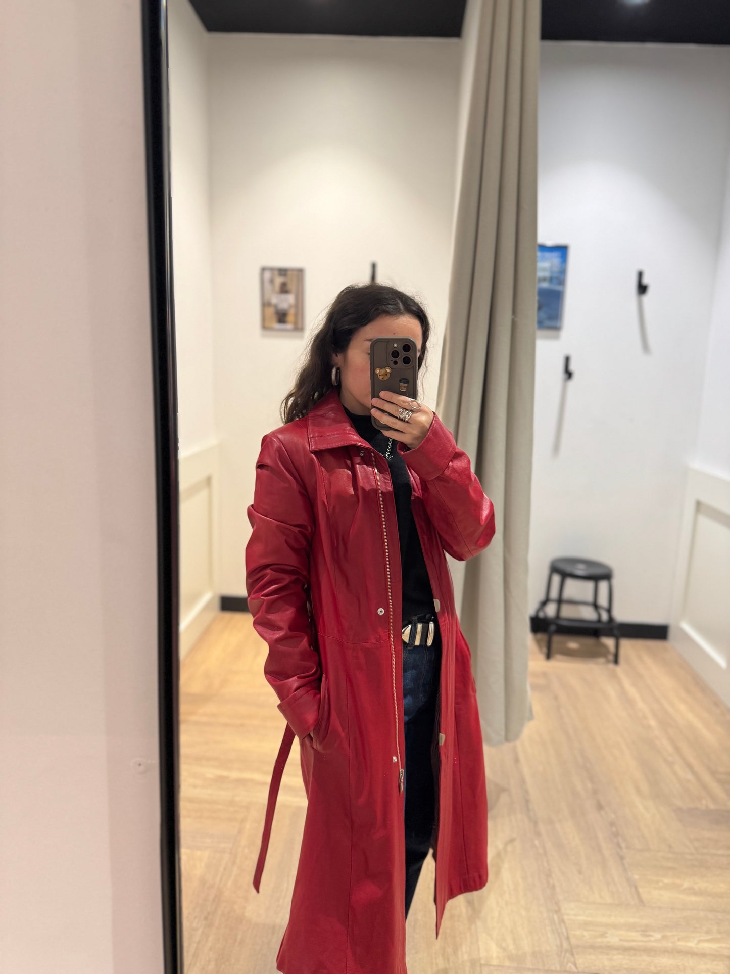 Trench en cuir rouge vintage M