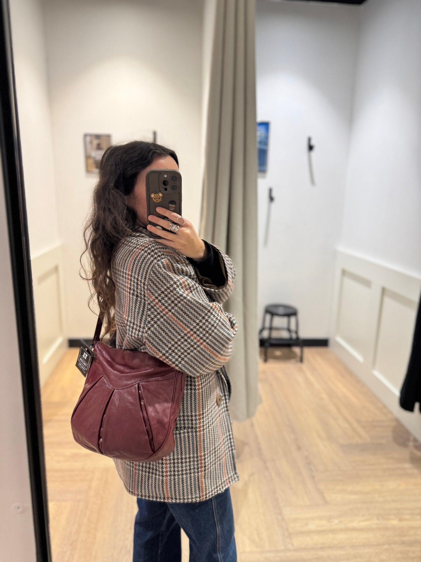 Sac vintage en cuir bordeaux