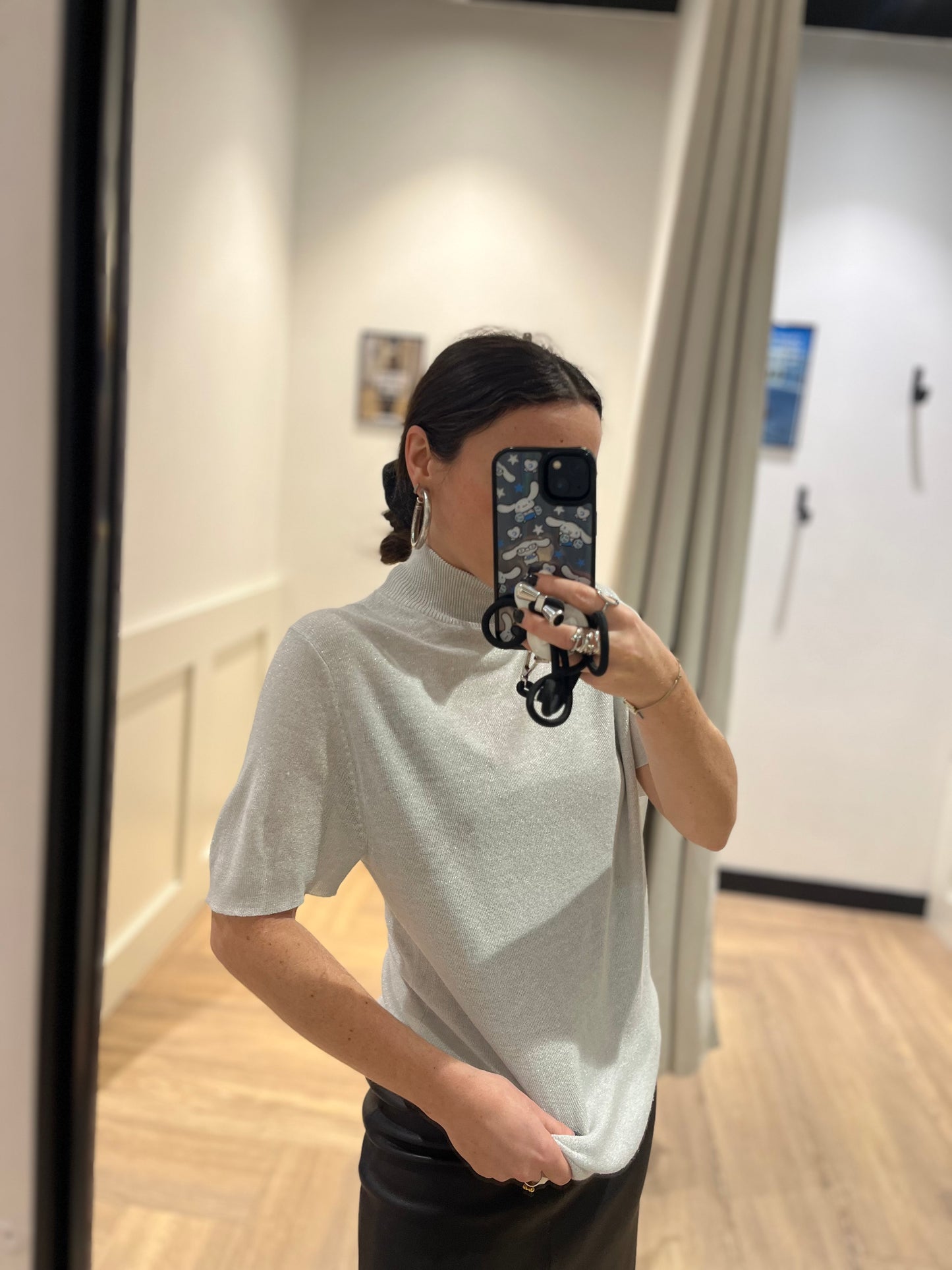 Top argenté à manches courtes S