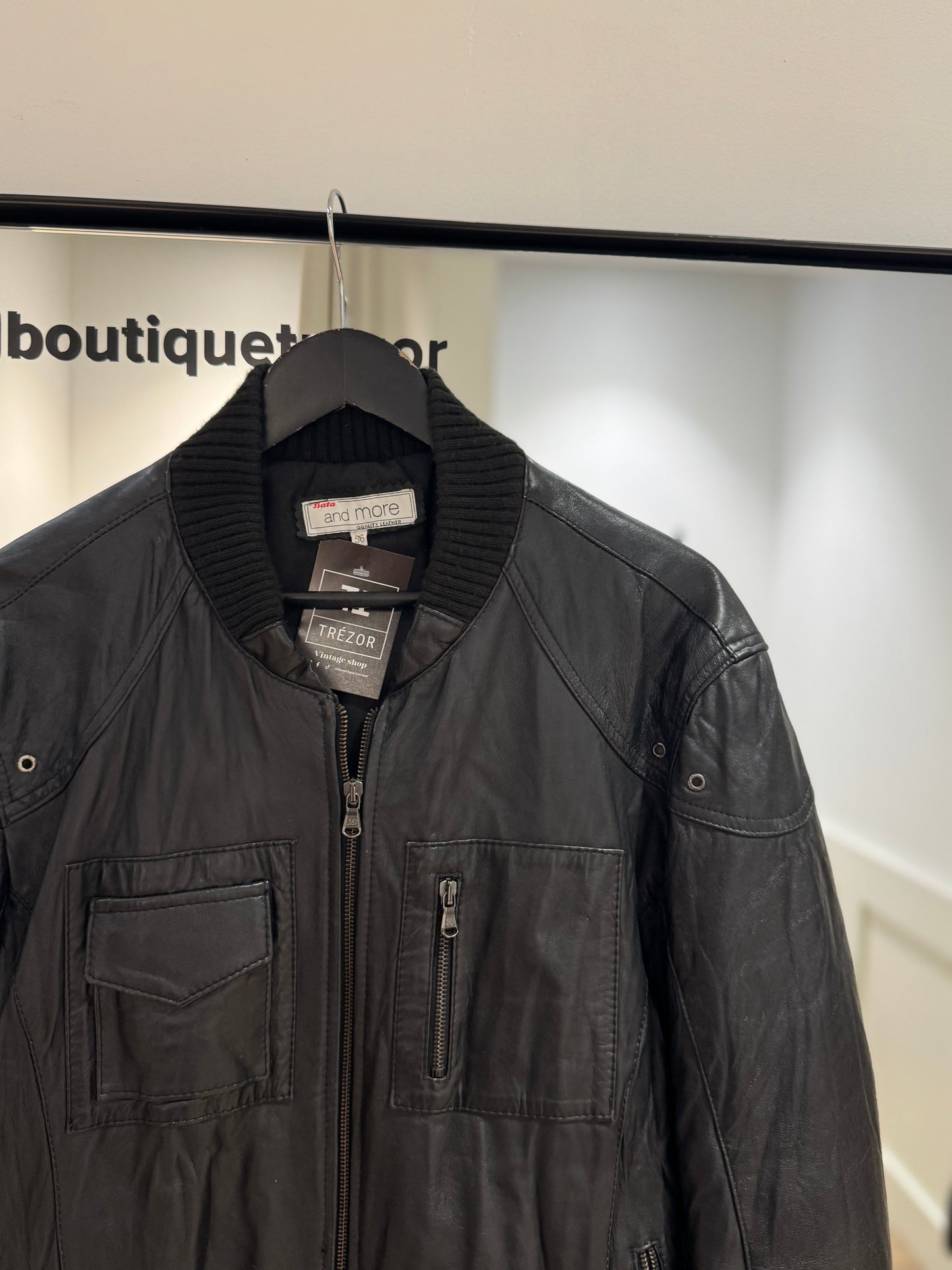 Veste bomber en cuir noir M