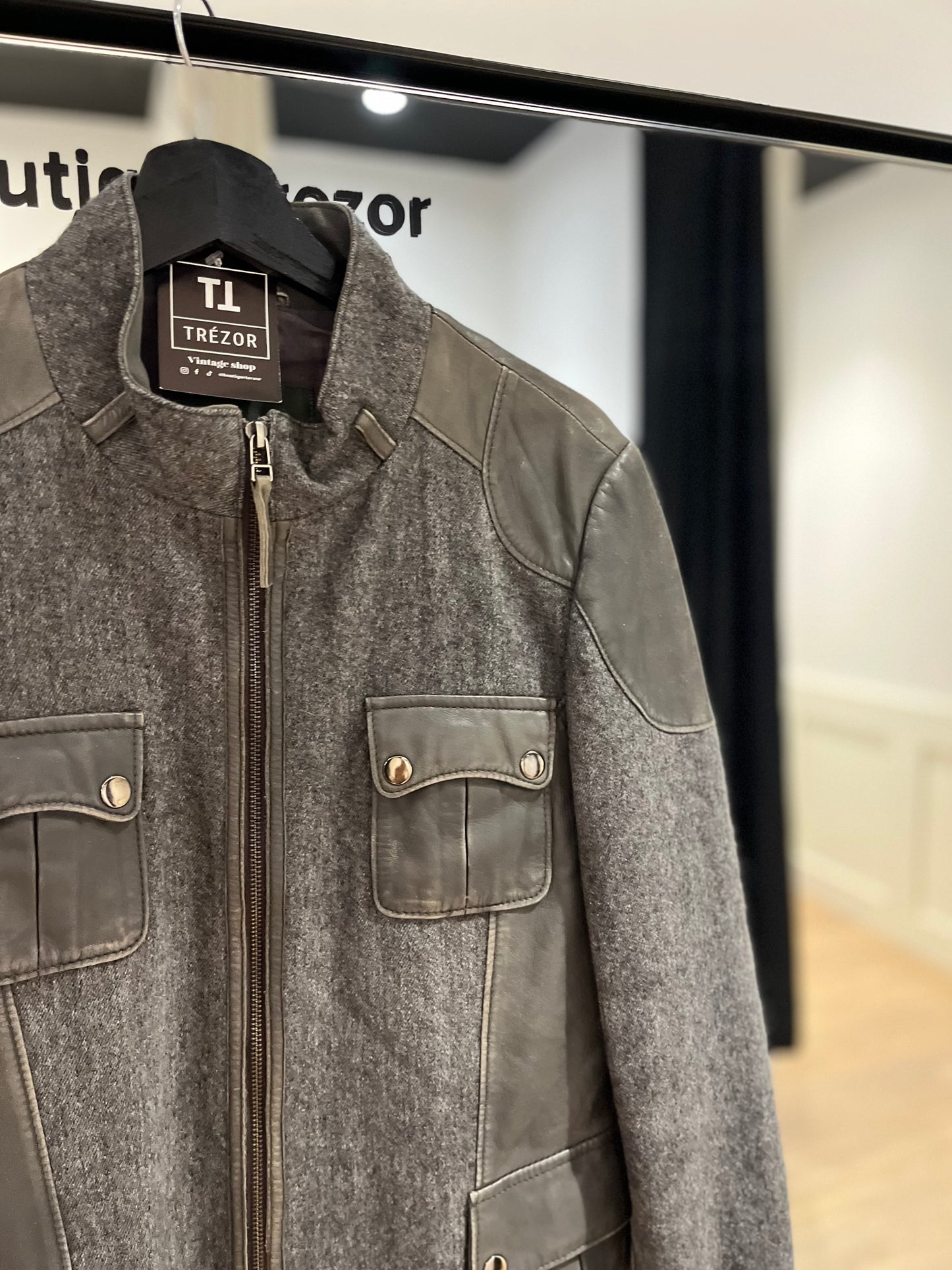 Veste en laine et cuir M