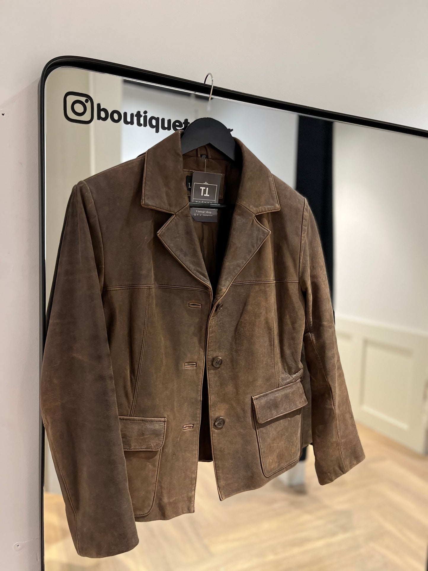 Veste en cuir vintage marron S