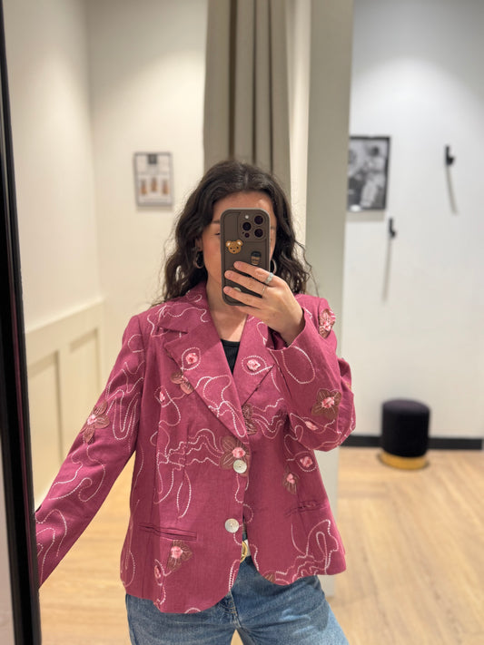 Blazer vintage à broderies fleur M
