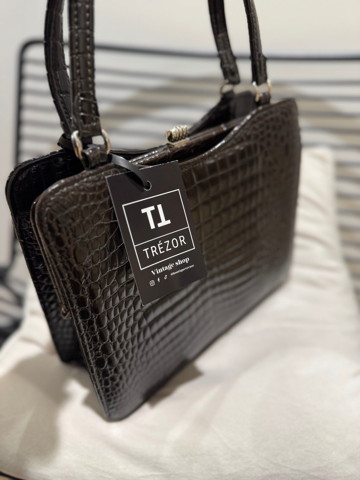 Sac à main vintage marron vernis