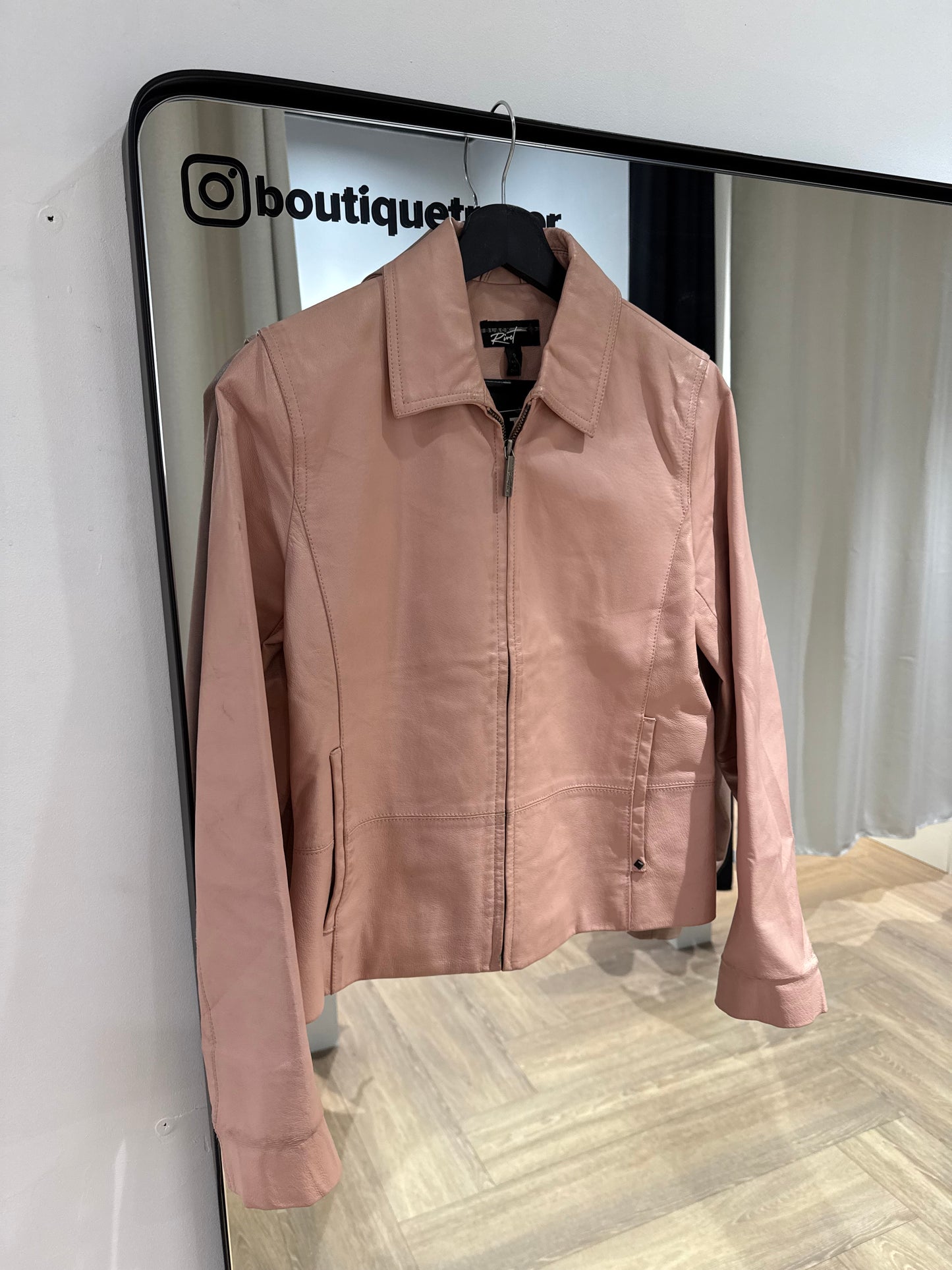 Veste en cuir vintage rose S