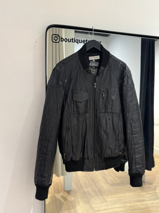 Veste bomber en cuir noir M