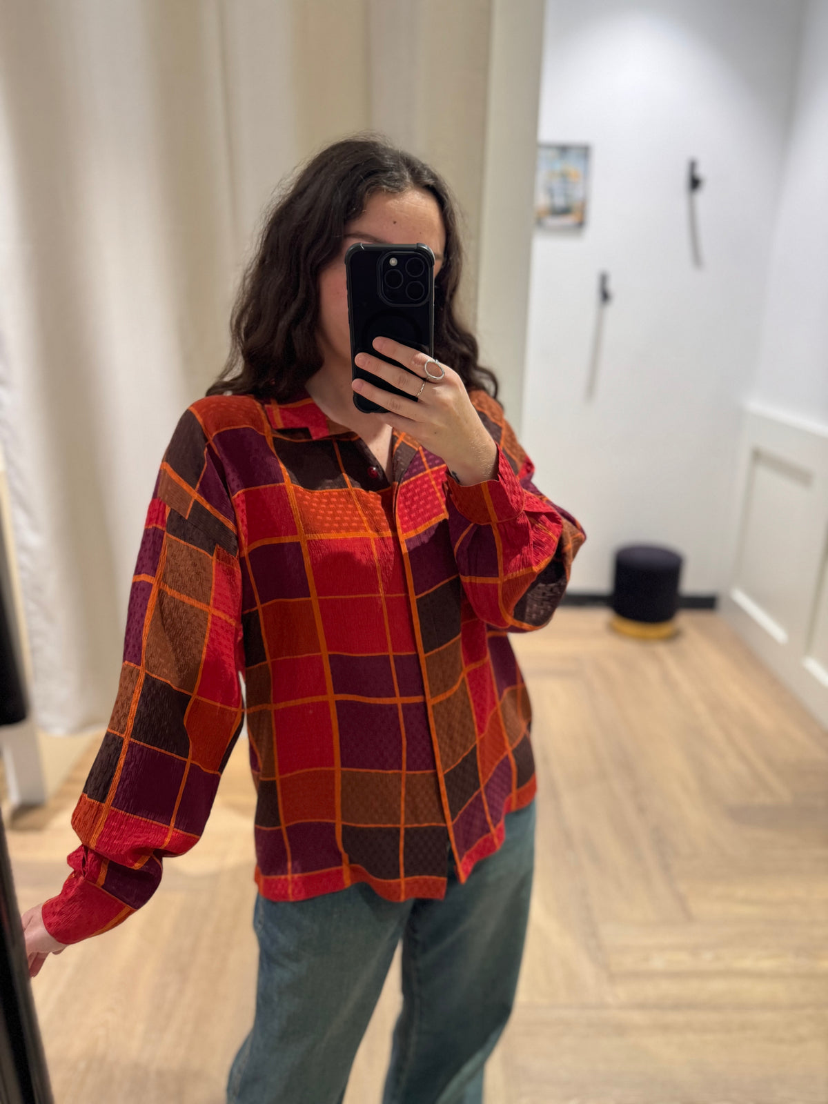 Blouse vintage à motifs géométriques M
