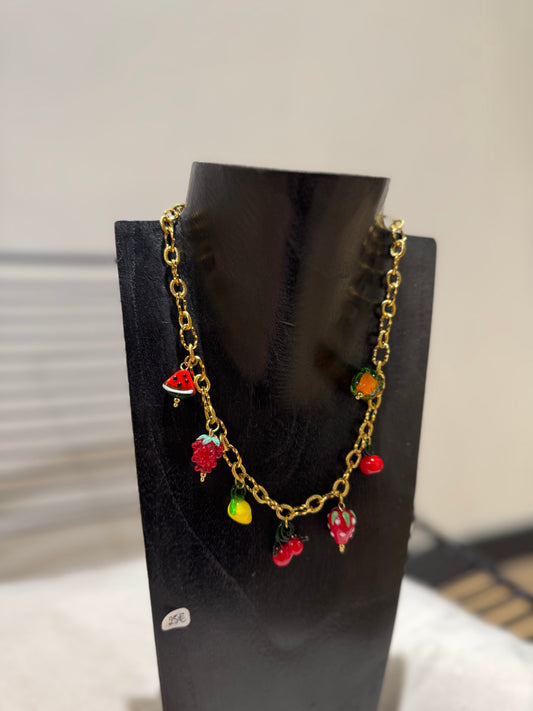 Collier à breloques fruits en acier inoxydable