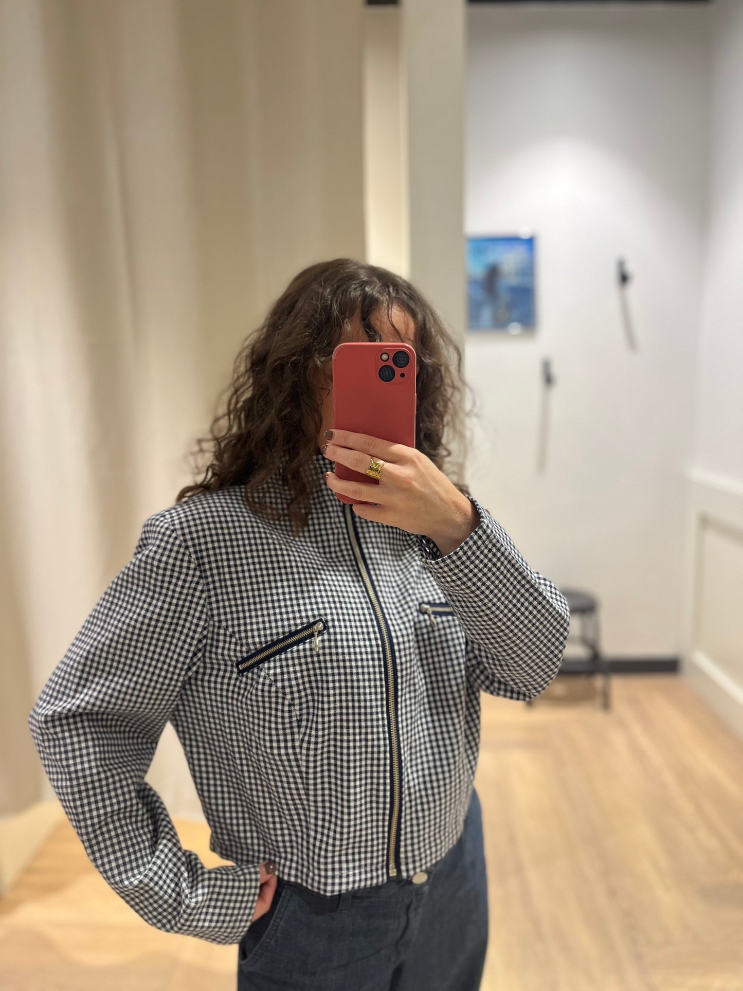 Veste courte à carreaux M