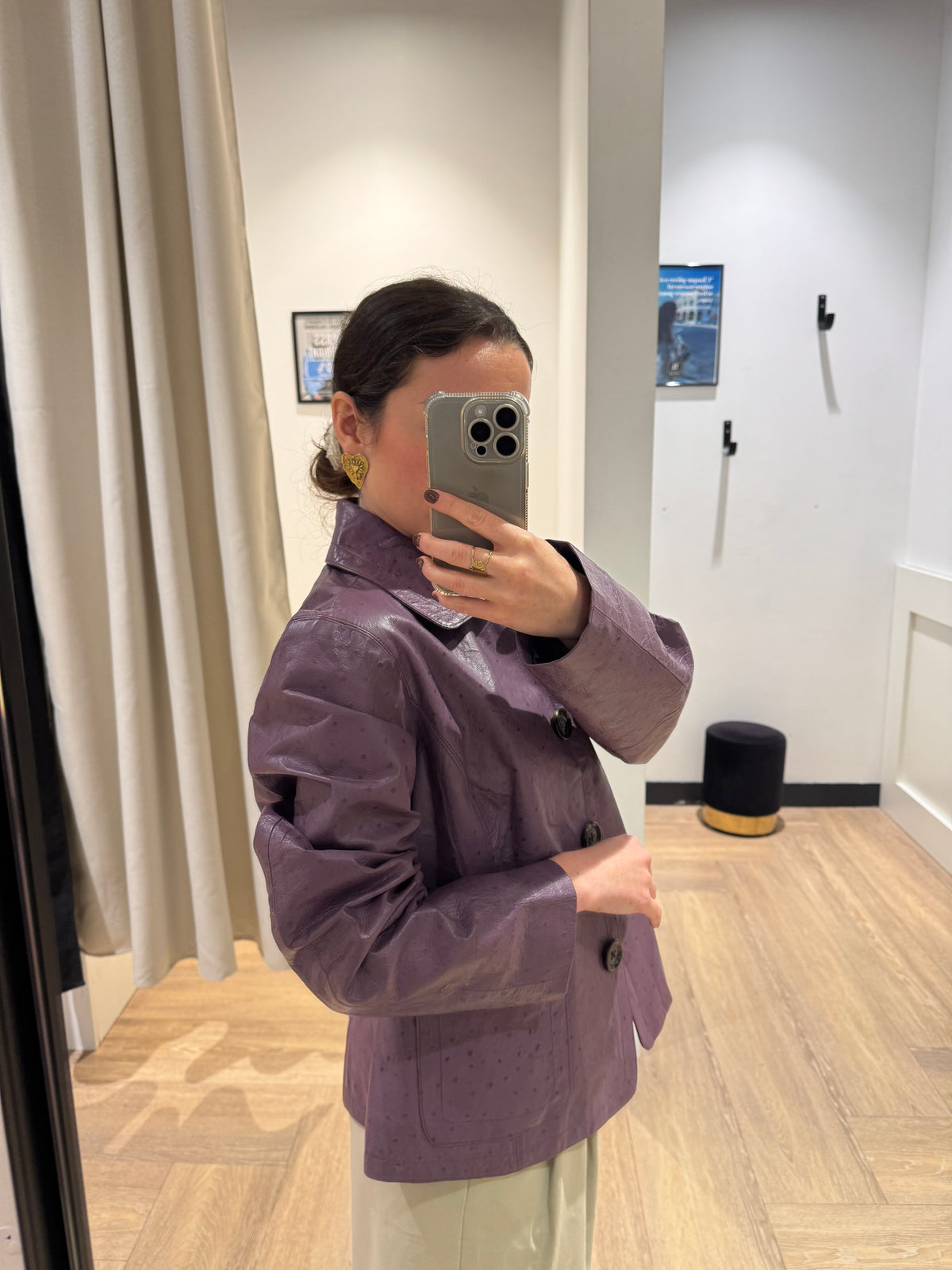 Veste en cuir violet L