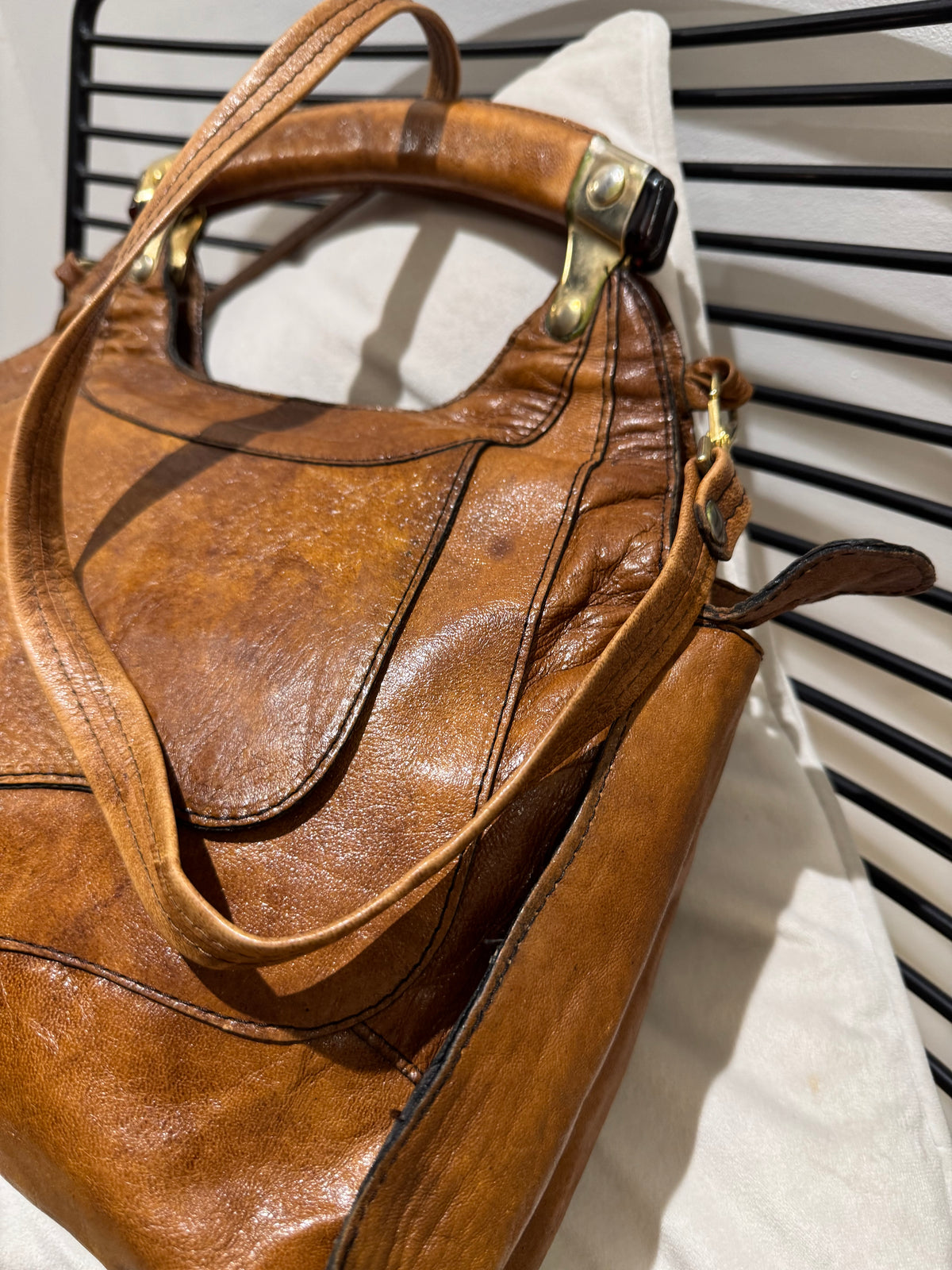 Sac à main vintage en cuir marron