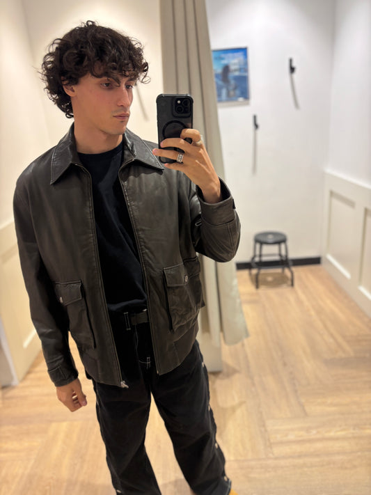 Veste en cuir marron M
