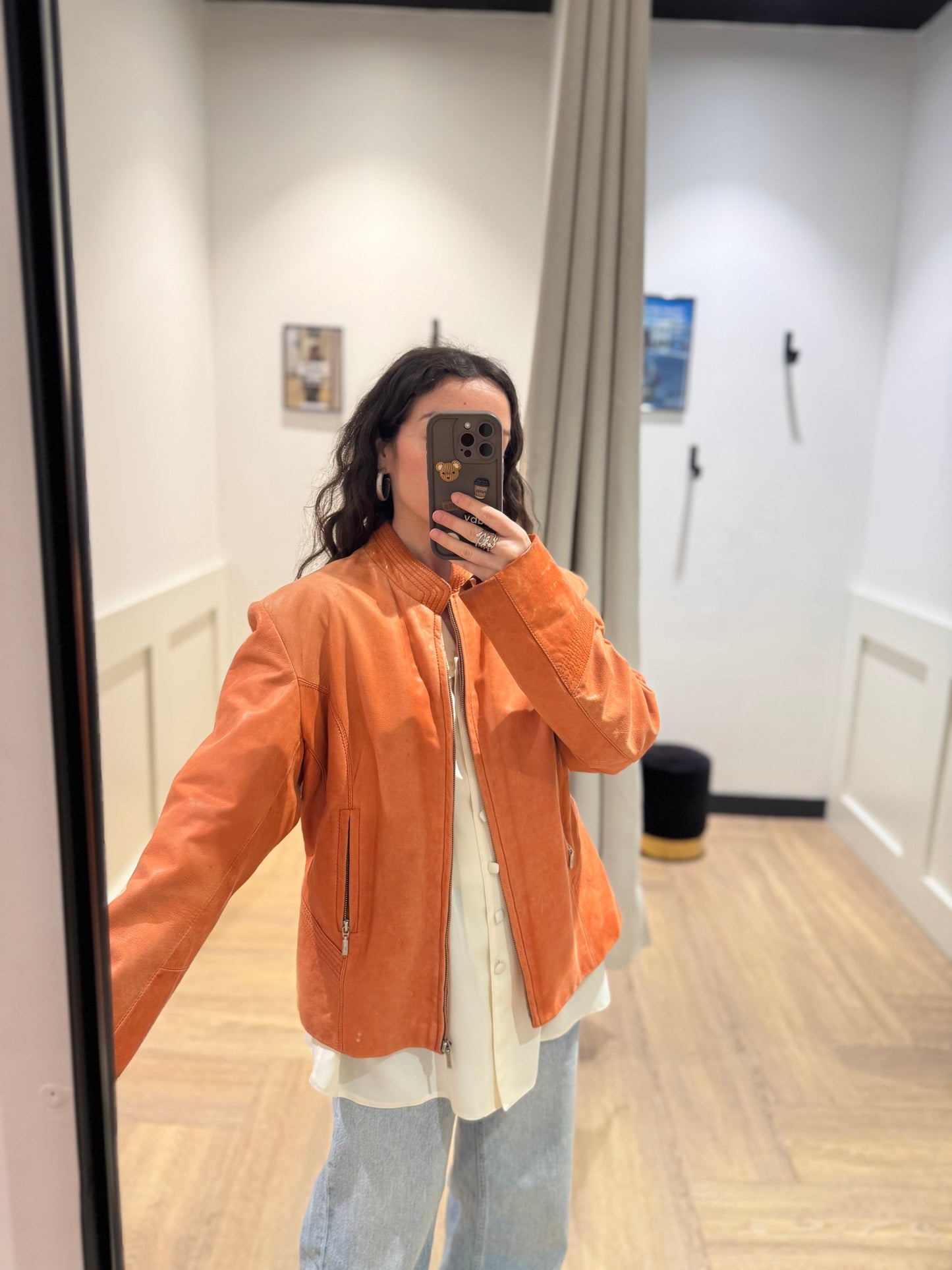 Veste en cuir orange XL