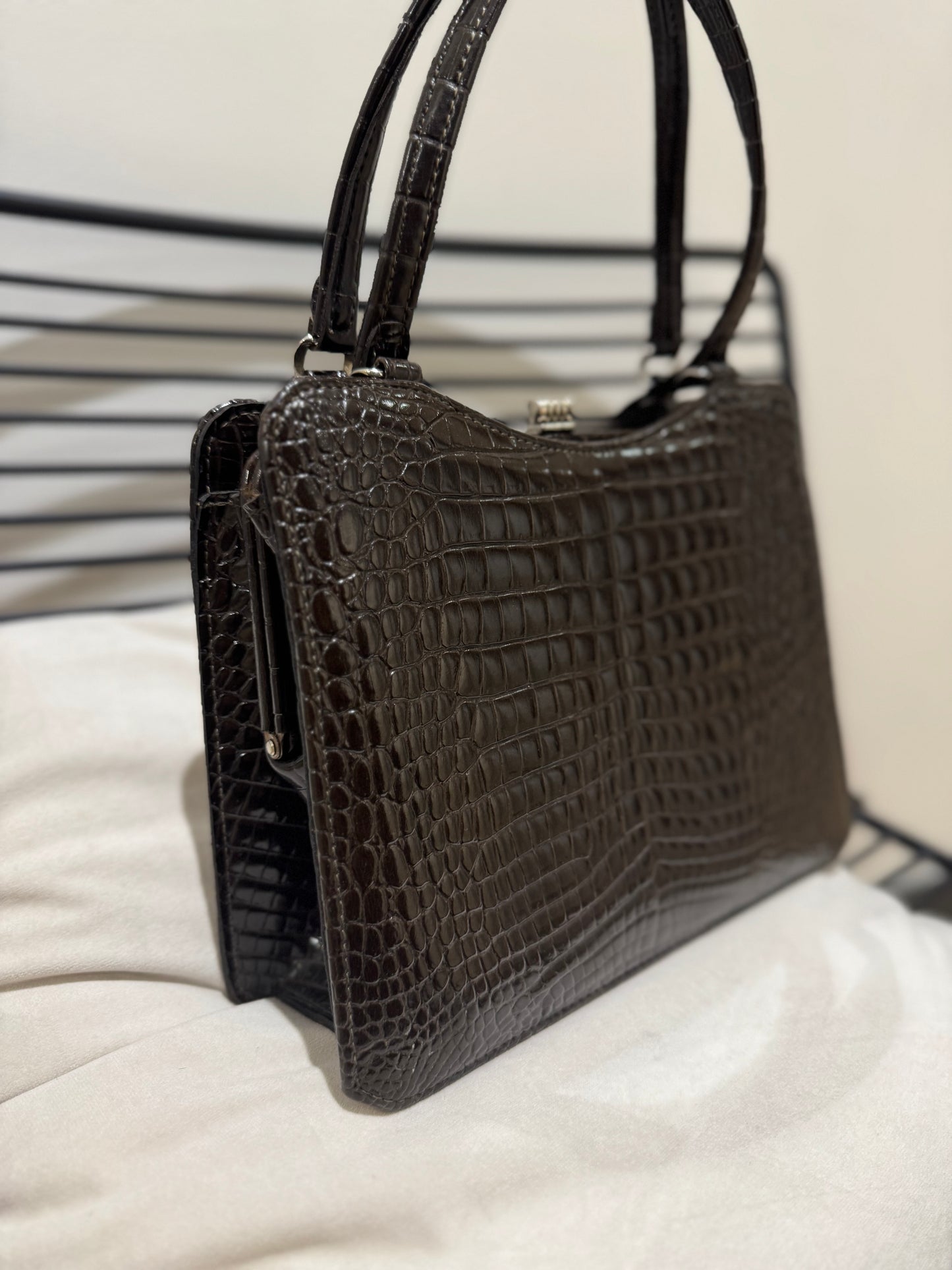 Sac à main vintage marron vernis