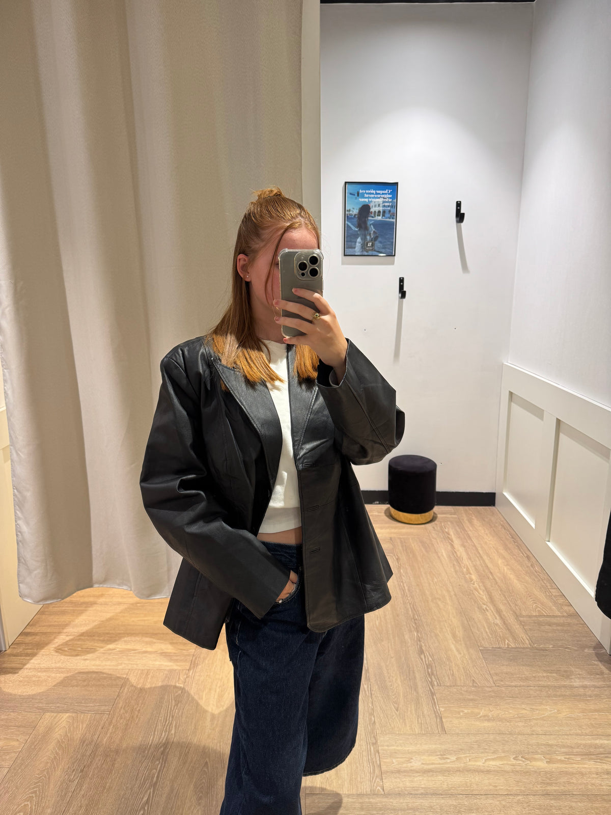 Veste en cuir vintage XL