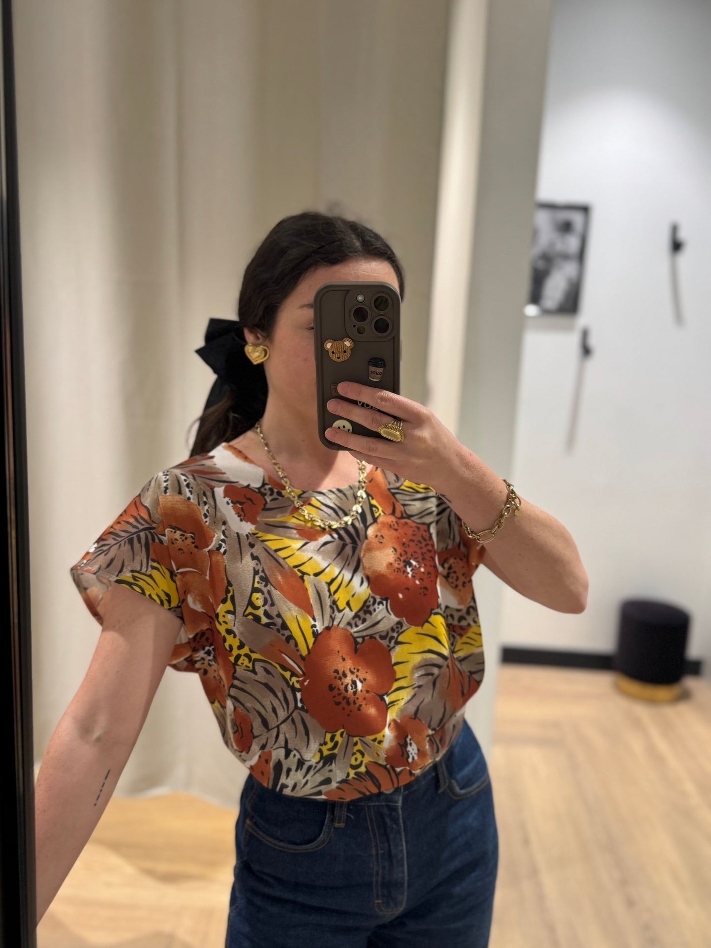 Top vintage à motifs fleurs L