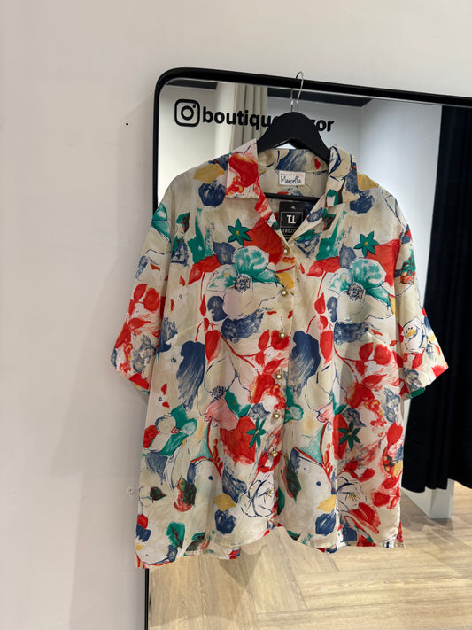 Blouse vintage à fleurs XXXL