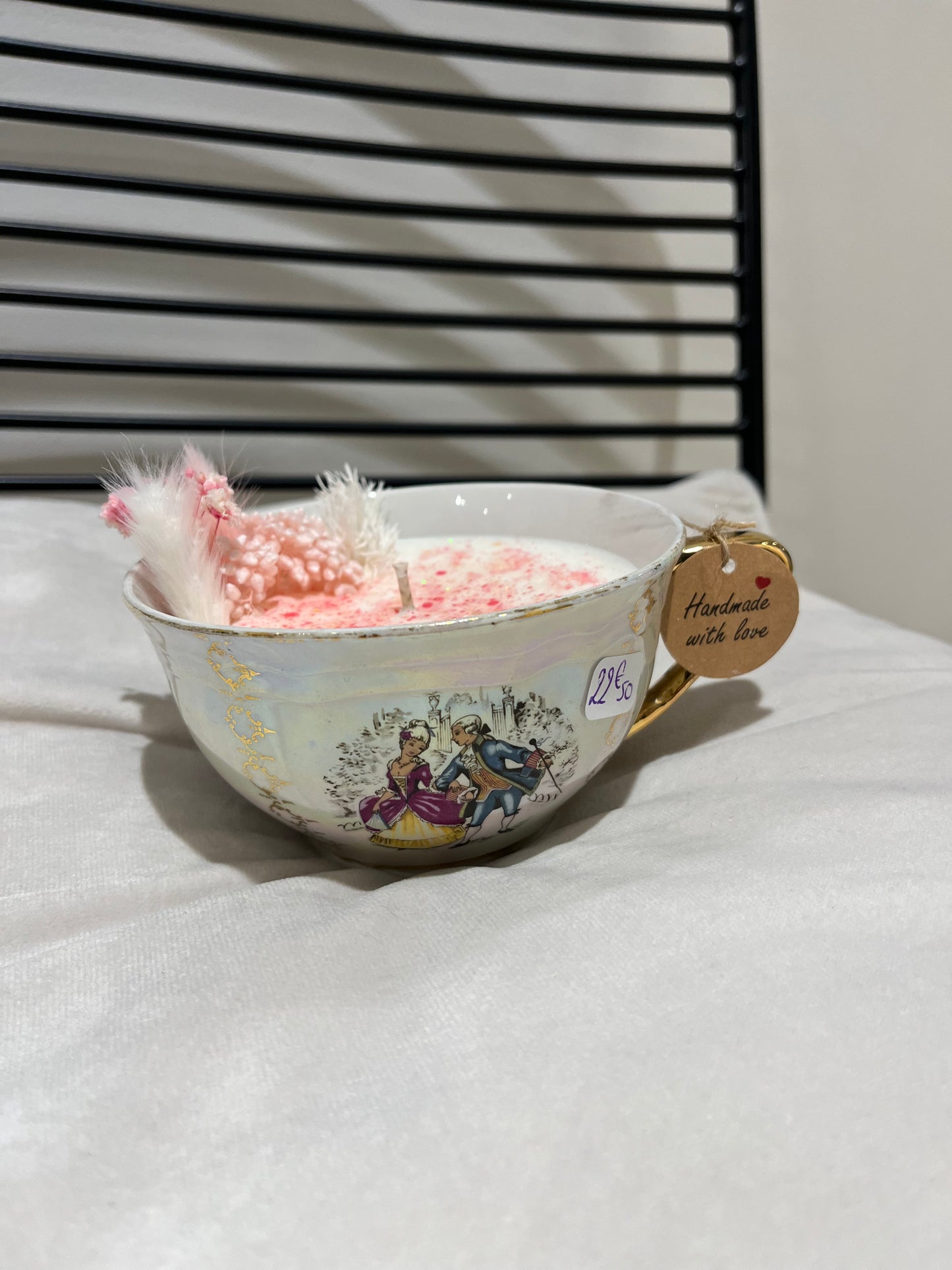 Bougie tasse vintage « Rose Vanille » Fairycandle