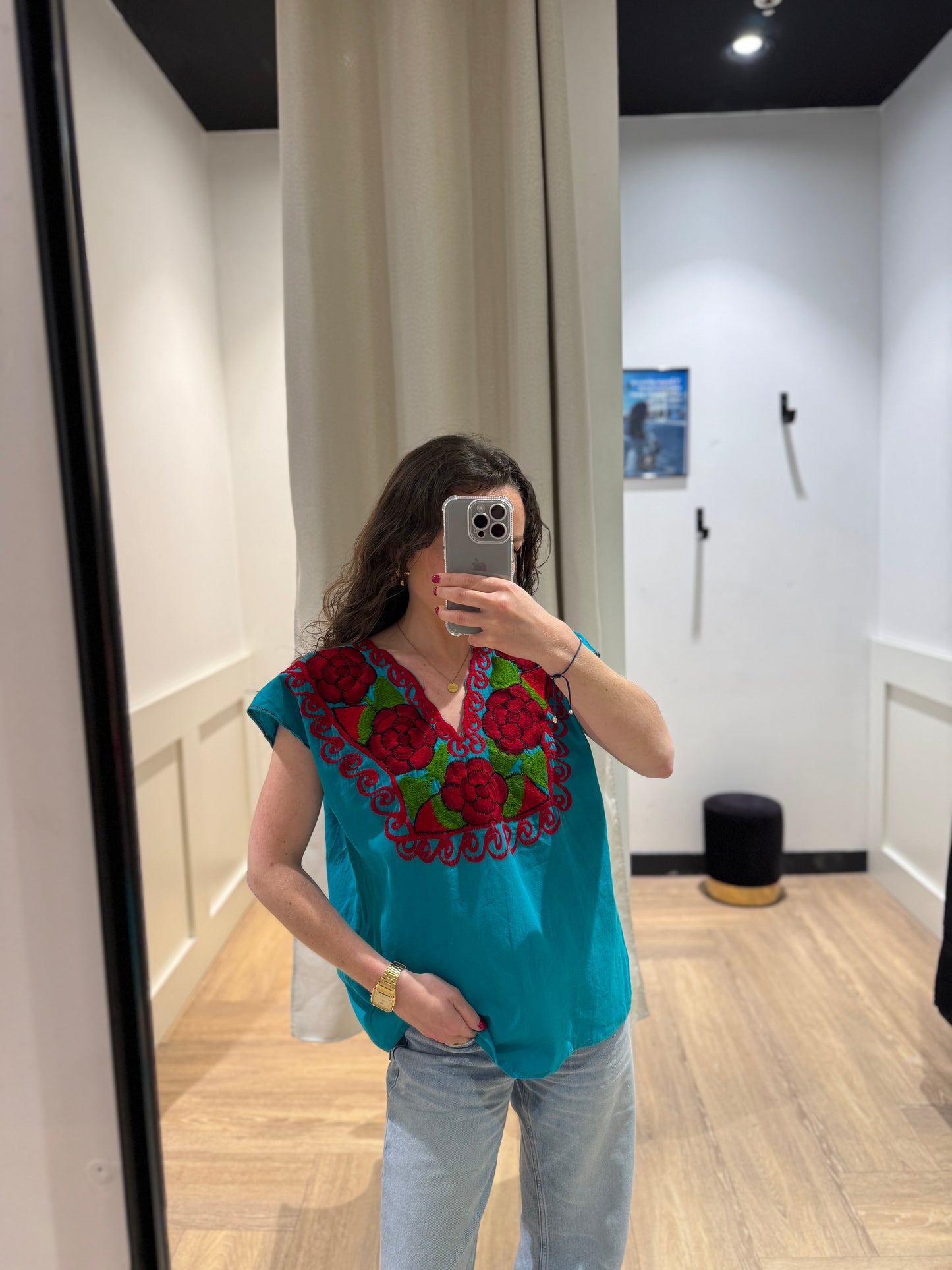 Blouse à broderies fleurs M