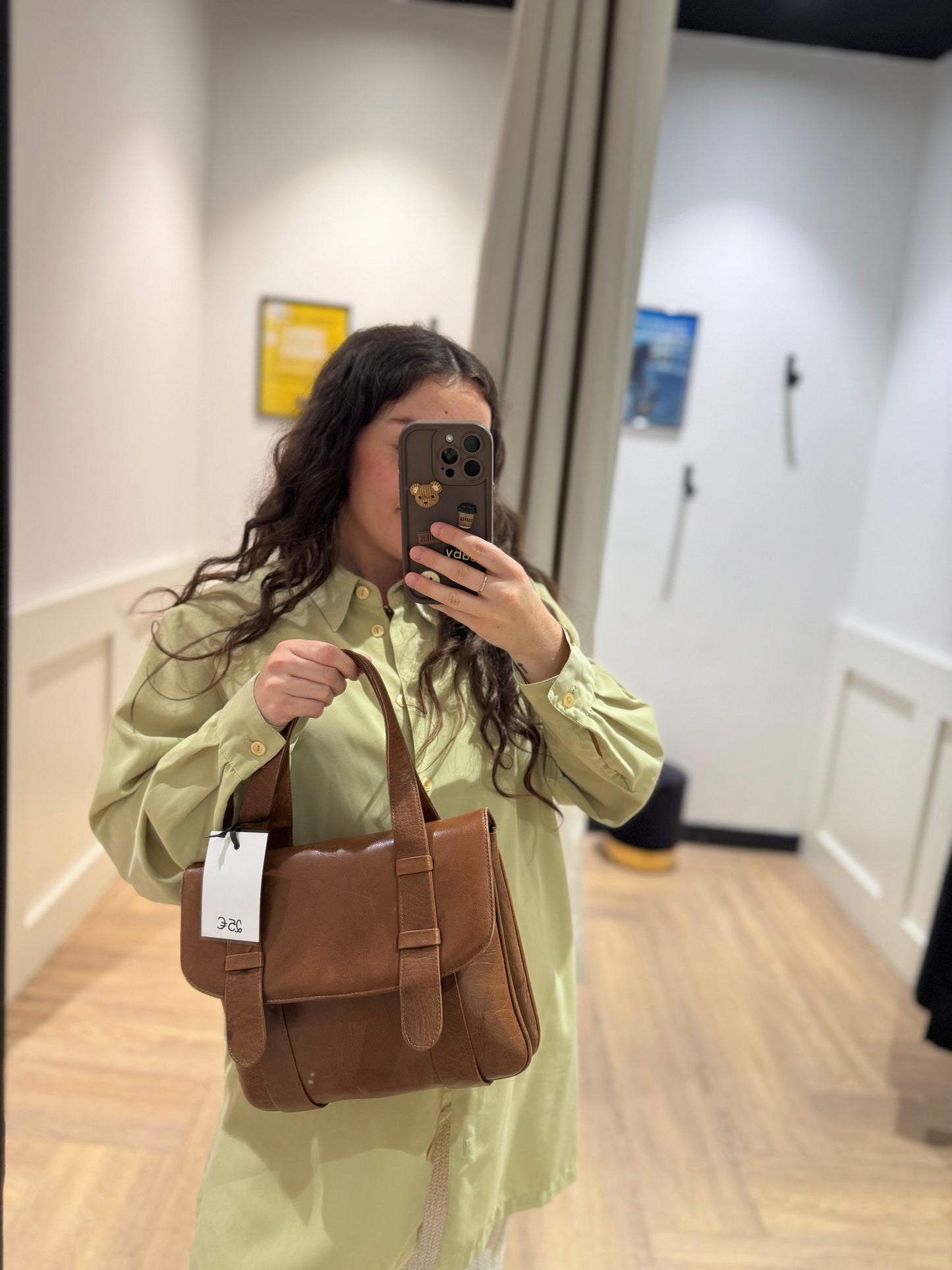Sac à main vintage en cuir camel