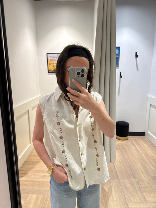 Chemisier vintage à broderies XL