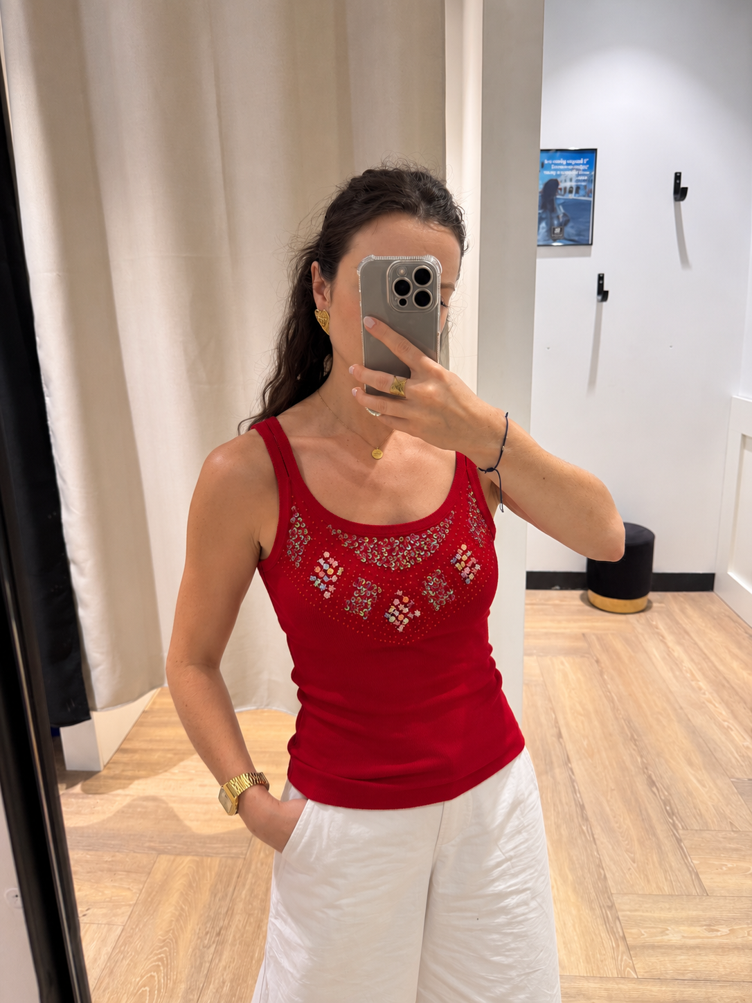 Top débardeur vintage à perles M